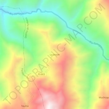Mapa topográfico La Union, altitud, relieve