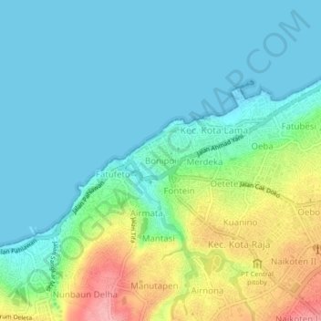 Mapa topográfico Bonipoi, altitud, relieve