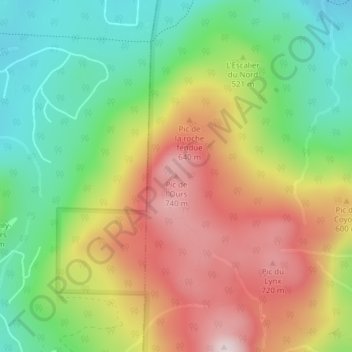 Mapa topográfico Pic de l'Ours, altitud, relieve