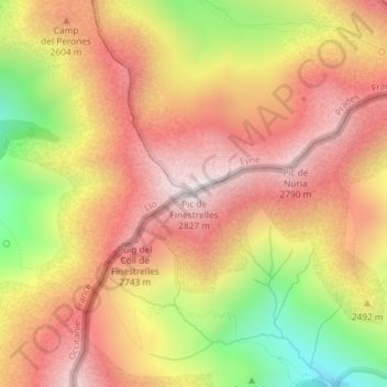 Mapa topográfico Pic de Finestrelles, altitud, relieve