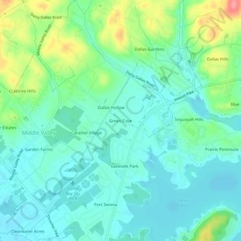 Mapa topográfico Green Cove, altitud, relieve