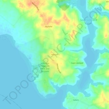 Mapa topográfico Mackall, altitud, relieve