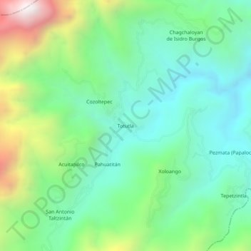 Mapa topográfico Totutla, altitud, relieve
