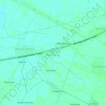 Mapa topográfico Cangkring Rembang, altitud, relieve