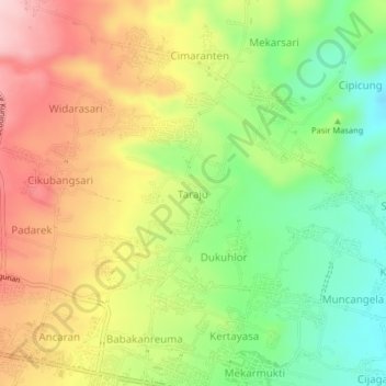 Mapa topográfico Taraju, altitud, relieve