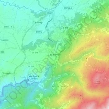 Mapa topográfico São Romão, altitud, relieve
