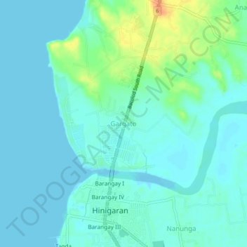 Mapa topográfico Gargato, altitud, relieve