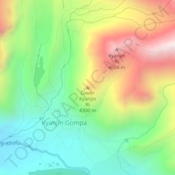 Mapa topográfico Lower Kyāṅjiṅ Ri, altitud, relieve