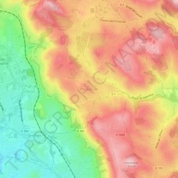 Mapa topográfico Plascassier, altitud, relieve