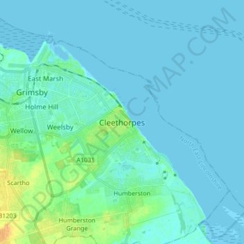 Mapa topográfico Cleethorpes, altitud, relieve