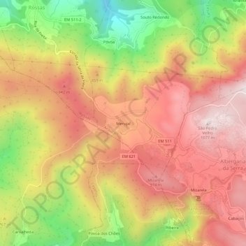 Mapa topográfico Merujal, altitud, relieve