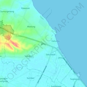 Mapa topográfico Jenu, altitud, relieve