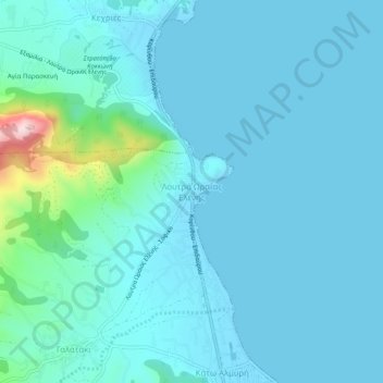 Mapa topográfico Loutra Oreas Elenis, altitud, relieve