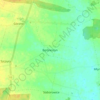 Mapa topográfico Będzieszyn, altitud, relieve