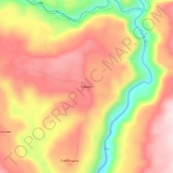 Mapa topográfico Villano, altitud, relieve