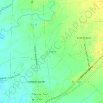 Mapa topográfico Balante, altitud, relieve