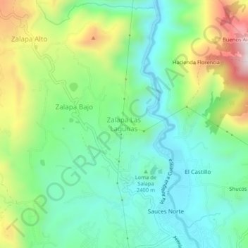 Mapa topográfico Zalapa Las Lagunas, altitud, relieve