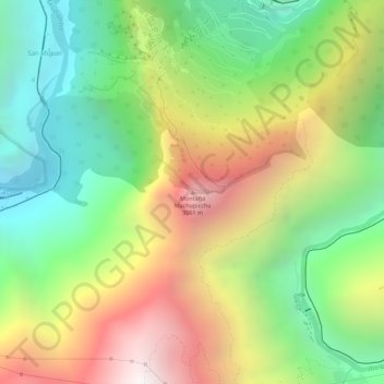 Mapa topográfico Montaña Machupicchu, altitud, relieve