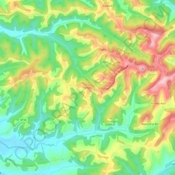 Mapa topográfico Partino, altitud, relieve