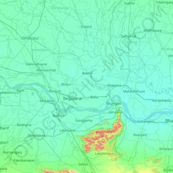 Mapa topográfico Begusarāi, altitud, relieve