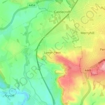 Mapa topográfico Lower Penn, altitud, relieve