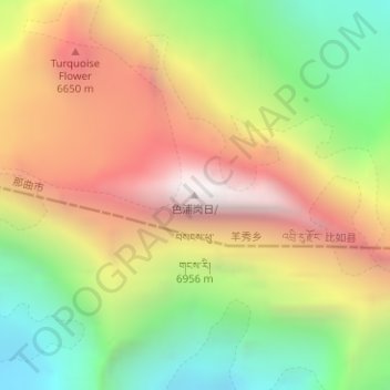 Mapa topográfico Sepu Kangri, altitud, relieve