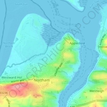 Mapa topográfico Watertown, altitud, relieve