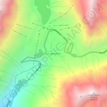 Mapa topográfico Los Libertadores, altitud, relieve