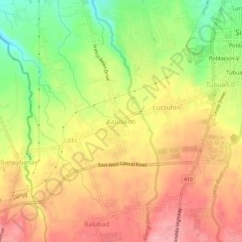 Mapa topográfico Kalubkob, altitud, relieve