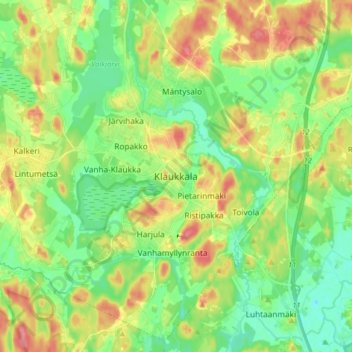 Mapa topográfico Klaukkala, altitud, relieve