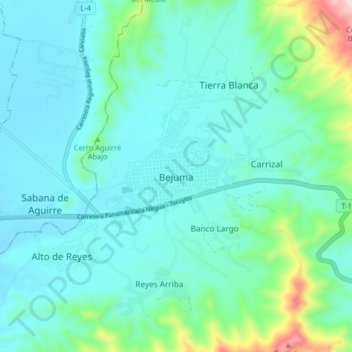 Mapa topográfico Bejuma, altitud, relieve