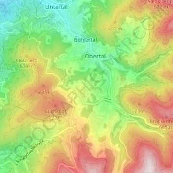 Mapa topográfico Schönbüch, altitud, relieve
