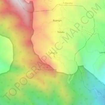 Mapa topográfico Tobalu, altitud, relieve