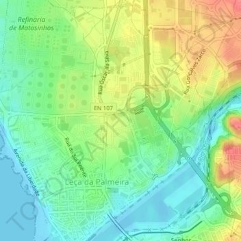 Mapa topográfico Leça, altitud, relieve