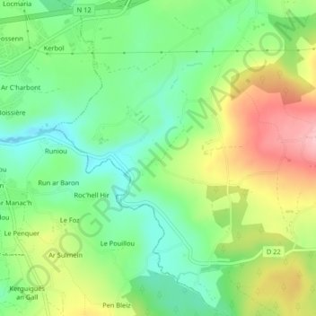 Mapa topográfico Darzel, altitud, relieve