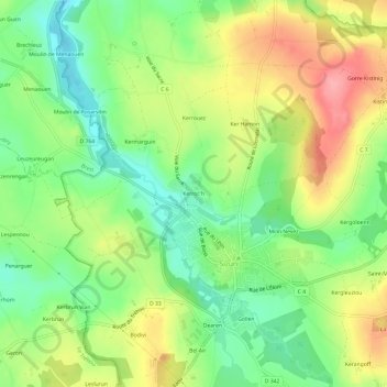 Mapa topográfico Kerroc'h, altitud, relieve