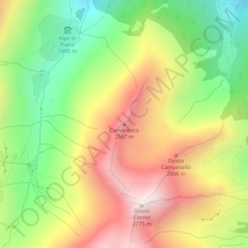 Mapa topográfico Camanasco, altitud, relieve