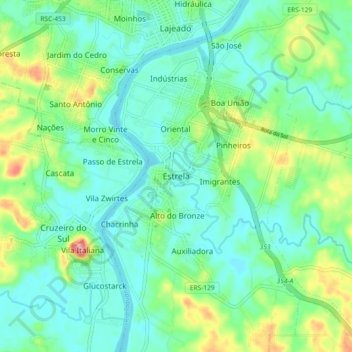 Mapa topográfico Estrela, altitud, relieve