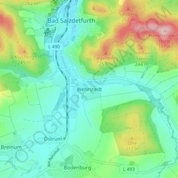 Mapa topográfico Wehrstedt, altitud, relieve