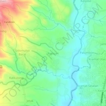 Mapa topográfico Rejosari, altitud, relieve