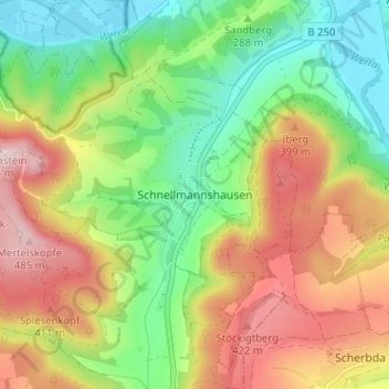 Mapa topográfico Schnellmannshausen, altitud, relieve