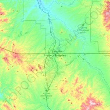Mapa topográfico Heroica Nogales, altitud, relieve