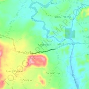 Mapa topográfico Calabnigan, altitud, relieve