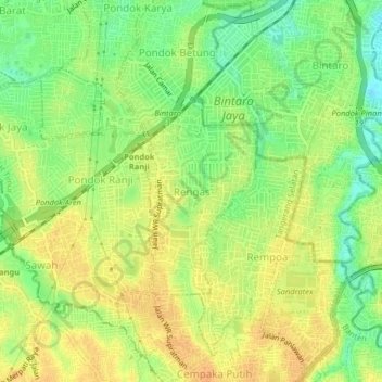 Mapa topográfico Rengas, altitud, relieve