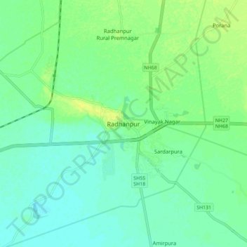 Mapa topográfico Radhanpur, altitud, relieve
