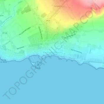 Mapa topográfico Marina di Ragusa, altitud, relieve