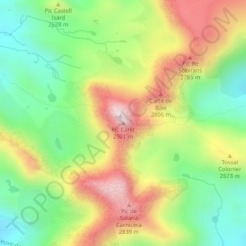 Mapa topográfico Pic Carlit, altitud, relieve