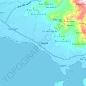 Mapa topográfico Polewali, altitud, relieve