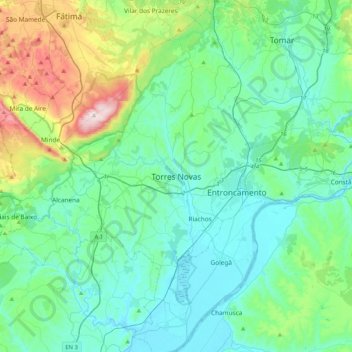 Mapa topográfico Torres Novas, altitud, relieve
