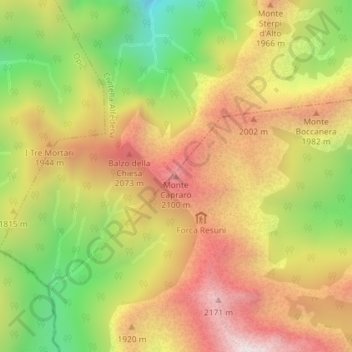 Mapa topográfico Monte Capraro, altitud, relieve